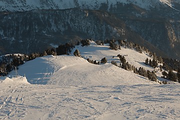 Image showing Skiing slopes from the top