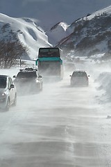 Image showing Driving in snow storm