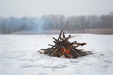 Image showing Campfire in winter