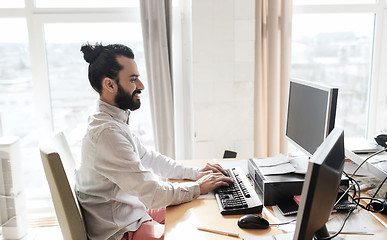 Image showing happy creative male office worker with computer