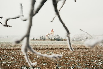 Image showing Small cemetery amid frozen landscape