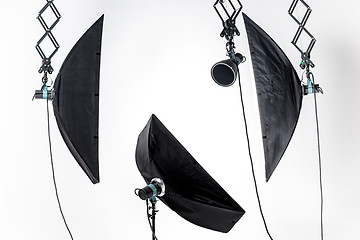 Image showing Empty photo studio with lighting equipment