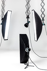 Image showing Empty photo studio with lighting equipment