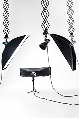 Image showing Empty photo studio with lighting equipment