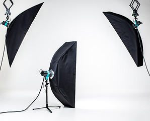 Image showing Empty photo studio with lighting equipment