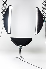 Image showing Empty photo studio with lighting equipment