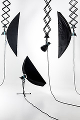 Image showing Empty photo studio with lighting equipment