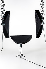 Image showing Empty photo studio with lighting equipment