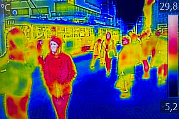 Image showing Infrared Thermal image people walking the city streets