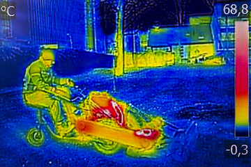 Image showing Infrared Thermal image worker cutting grass in city park