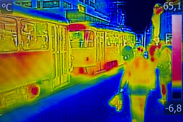 Image showing Infrared Thermal image people at the city railway station