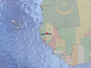 Image showing Gambia with flag on globe