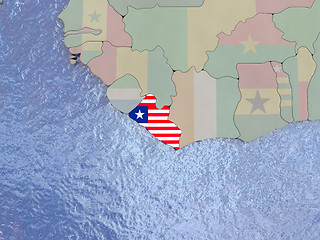 Image showing Liberia with flag on globe