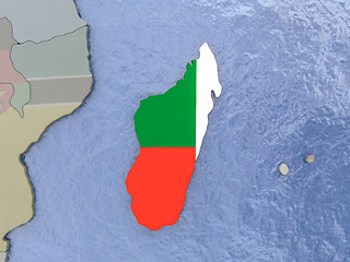 Image showing Madagascar with flag on globe