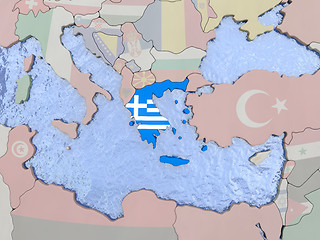 Image showing Greece with flag on globe