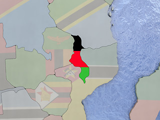 Image showing Malawi with flag on globe