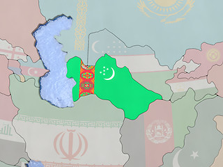 Image showing Turkmenistan with flag on globe