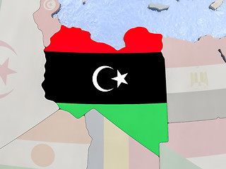 Image showing Libya with flag on globe