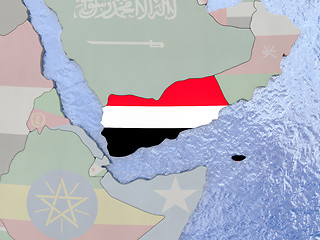 Image showing Yemen with flag on globe