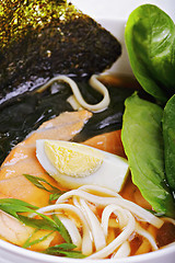 Image showing Fish ramen soup closeup