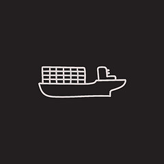 Image showing Cargo container ship sketch icon.