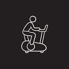 Image showing Man training on exercise bike sketch icon.