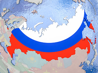 Image showing Russia with flag on globe