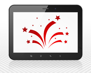 Image showing Holiday concept: Tablet Pc Computer with Fireworks on display