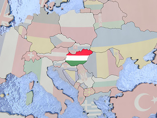 Image showing Hungary with flag on globe