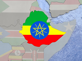 Image showing Ethiopia with flag on globe