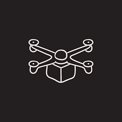 Image showing Drone delivering package sketch icon.