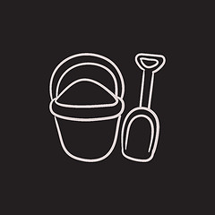 Image showing Bucket and spade for children sketch icon.