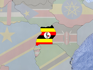 Image showing Uganda with flag on globe