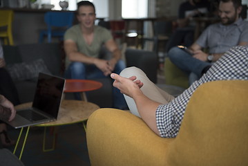 Image showing close up of male hands while working in modern office