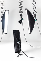 Image showing Empty photo studio with lighting equipment