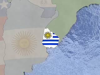 Image showing Uruguay with flag on globe