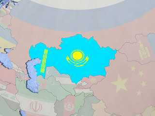 Image showing Kazakhstan with flag on globe