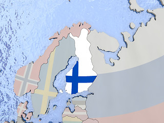 Image showing Finland with flag on globe