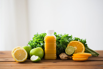 Image showing bottle with orange juice, fruits and vegetables