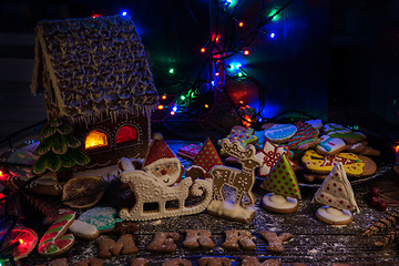 Image showing Gingerbread house with lights