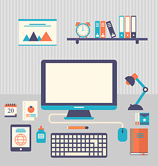 Image showing Flat icons of trendy everyday objects, office supplies and busin