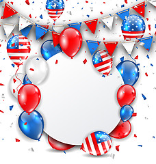 Image showing Celebration Card for American Holidays, Colorful Bunting, Balloons and Confetti