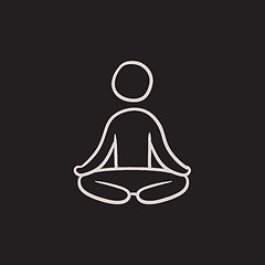 Image showing Man meditating in lotus pose sketch icon.