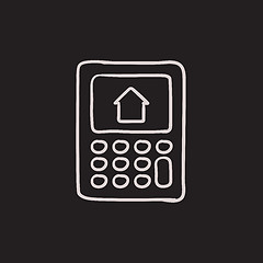 Image showing Calculator with house on display sketch icon.