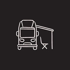 Image showing Motorhome with tent sketch icon.