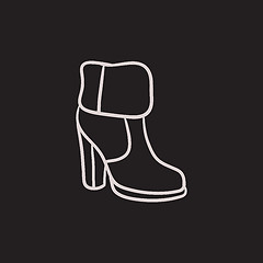 Image showing High-heeled ankle boot with fur sketch icon.