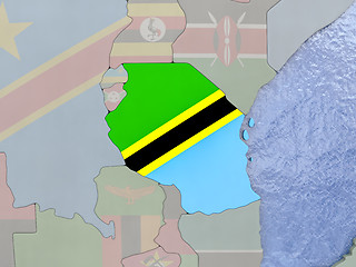 Image showing Tanzania with flag on globe