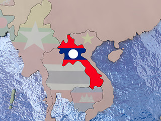 Image showing Laos with flag on globe