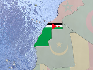 Image showing Western Sahara with flag on globe