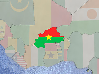 Image showing Burkina Faso with flag on globe